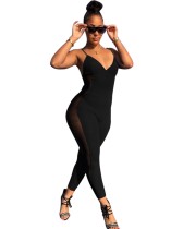 Sexy Mesh Patchwork Strap Bodycon Jumpsuit