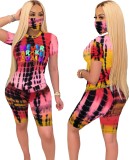 Summer Tie Dye Two Piece Short Set with Face Cover