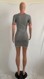 Summer Striped Print Round Neck Shirt Dress