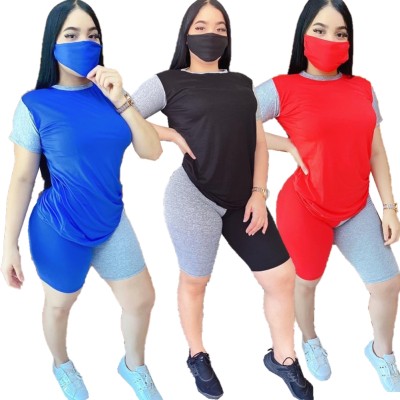 Summer Contrast Two Piece Shorts Set with Face Cover