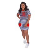 Summer Striped Print Round Neck Shirt Dress