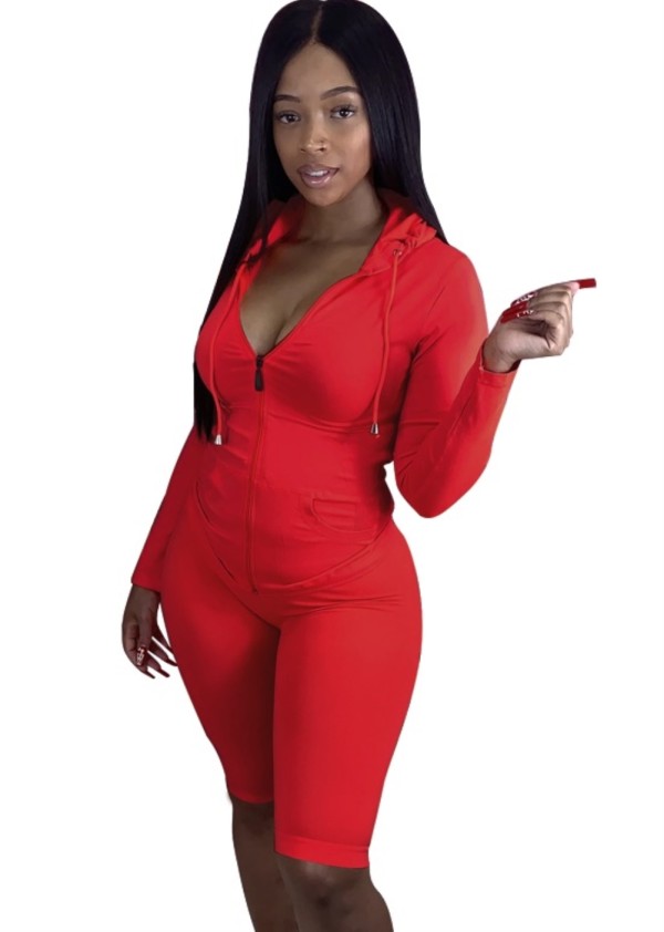 Sports Plain Two Piece Shorts Tracksuit