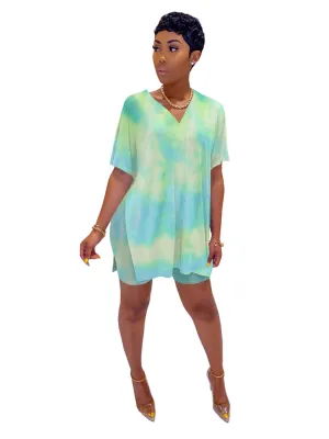 Summer Tie Dye Two Piece Shorts Set