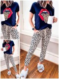 Summer Tongue Shirt and Leopard Pants Pajama Set