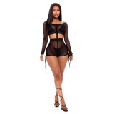 Black Sexy See Through Two Piece Shorts Set