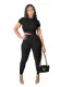 Sexy Plain Crop Top and Ruched Pants Set