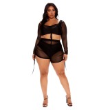 Black Sexy See Through Two Piece Shorts Set