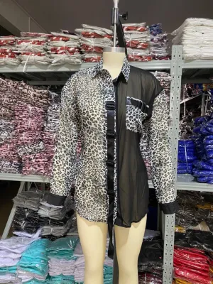 Black Leopard Long Sleeve Blouse