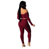 Sexy Off Shoulder Crop Top and High Waist Pants Set