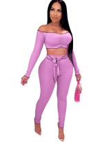 Sexy Off Shoulder Crop Top and High Waist Pants Set