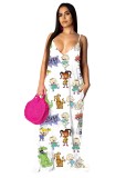 Summer Cartoon Print Strap Maxi Dress