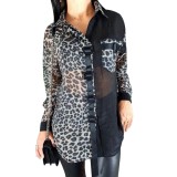 Black Leopard Long Sleeve Blouse