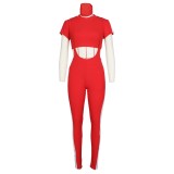 Sexy Contrast Crop Top and Suspender Pants with Face Cover