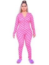 Sexy Print Deep-V Long Sleeve Jumpsuit Pajama