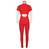 Sexy Contrast Crop Top and Suspender Pants with Face Cover