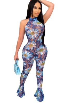 Sexy See Through Floral Bodycon Jumpsuit