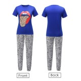 Summer Tongue Shirt and Leopard Pants Pajama Set
