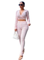 Sexy Plain Crop Top and Stacked Pants Set