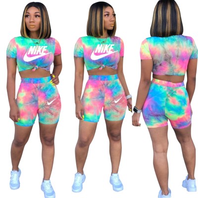 Summer Tie Dye Two Piece Biker Shorts Set