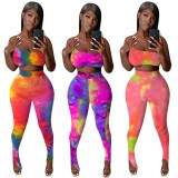 Tie Dye Sexy One Shoulder Crop Top and Legging Set