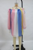 Summer Off the Shoulder Colorful Tutu Dress with Pop Sleeves