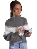 Bat Sleeving Contrast High Neck Regular Sweater