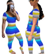 Summer Colorful Striped Bodycon Jumpsuit