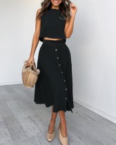 Summer Plain Crop Top and Maxi Skirt