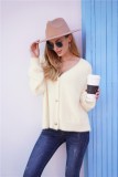Plain Button Up V-Neck Loose Sweater