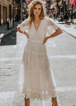 Summer Floral Lace V-Neck Long Maxi Dress