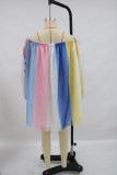 Summer Off the Shoulder Colorful Tutu Dress with Pop Sleeves