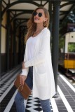 Western White Long Cardigans with Pockets