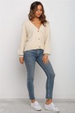 Plain Button Up V-Neck Loose Sweater