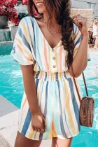 Summer Colorful Striped V-Neck Casual Rompers