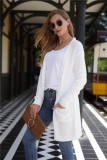 Western White Long Cardigans with Pockets