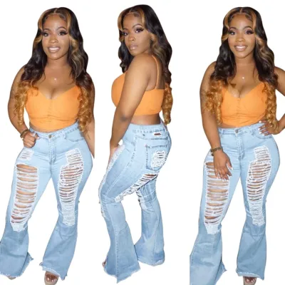 Sexy High Waist Ripped Flare Jeans