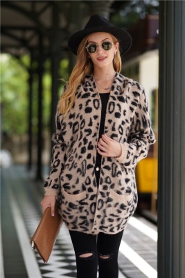 Western Leopard Print Long Cardigans with Pockets