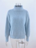 Blue Turndown Collar Regular Sweater