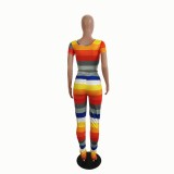 Summer Colorful Striped Bodycon Jumpsuit