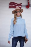 Blue Turndown Collar Regular Sweater