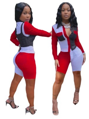 Sexy Contrast Two Piece Bodycon Shorts Set