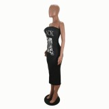 Sexy Poker Print Strapless Midi Dress
