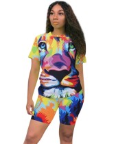Summer Tie Dye Animal Two Piece Shorts Set