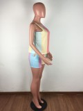 Summer Colorful Two Piece Shorts Set with Face Cover