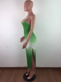 Sexy Gradient Strap Slit Midi Dress