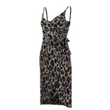 Summer Leopard Print Straps Wrap Dress