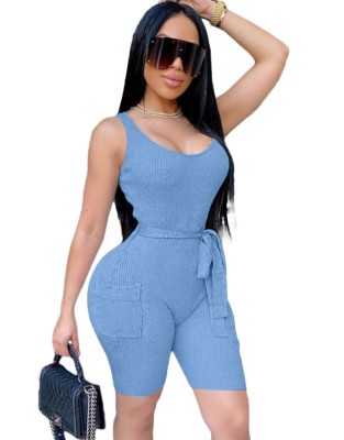 Sexy Fit Sleeveless Rompers with Belt