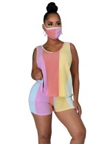 Summer Colorful Two Piece Shorts Set with Face Cover