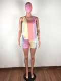 Summer Colorful Two Piece Shorts Set with Face Cover