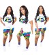 Summer Lips Print Two Piece Camou Shorts Set